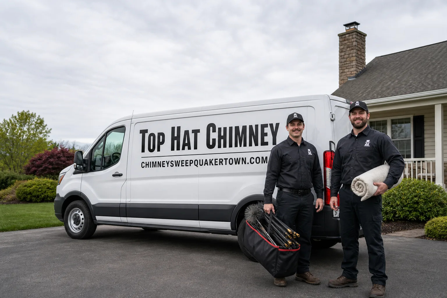 Top Hat Chimney chimney cleaning service vehicle and crew in Quakertown, PA